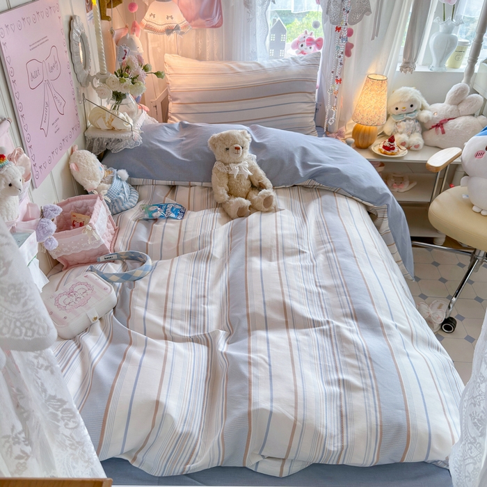 91家纺网 家纺一手货源 找家纺 Sweet dreams甜梦 2025新款学生床全棉纯棉三套件学生三件套宿舍三件套上下铺三件套 时尚条纹