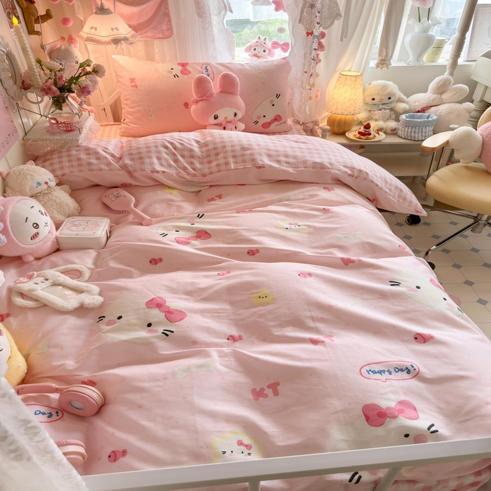 91家纺网 家纺一手货源 找家纺 Sweet dreams甜梦 2025新款学生床全棉纯棉三套件学生三件套宿舍三件套上下铺三件套 粉色猫猫