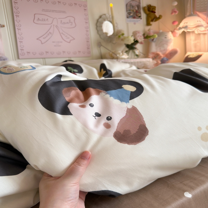 91家纺网 家纺一手货源 找家纺 Sweet dreams甜梦 2025新款学生床全棉纯棉三套件学生三件套宿舍三件套上下铺三件套 蘑菇小狗