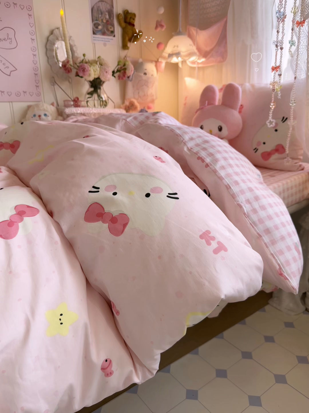 91家纺网 家纺一手货源 找家纺 Sweet dreams甜梦 2025新款学生床全棉纯棉三套件学生三件套宿舍三件套上下铺三件套 粉色猫猫