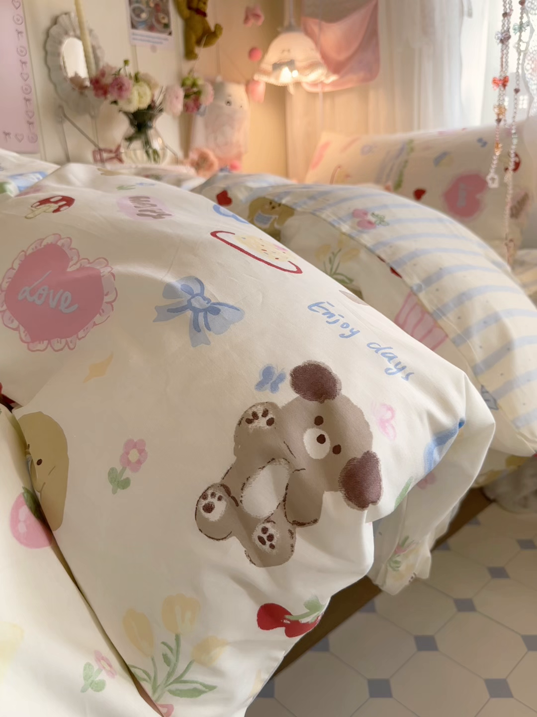 91家纺网 家纺一手货源 找家纺 Sweet dreams甜梦 2025新款学生床全棉纯棉三套件学生三件套宿舍三件套上下铺三件套 蛋糕小狗