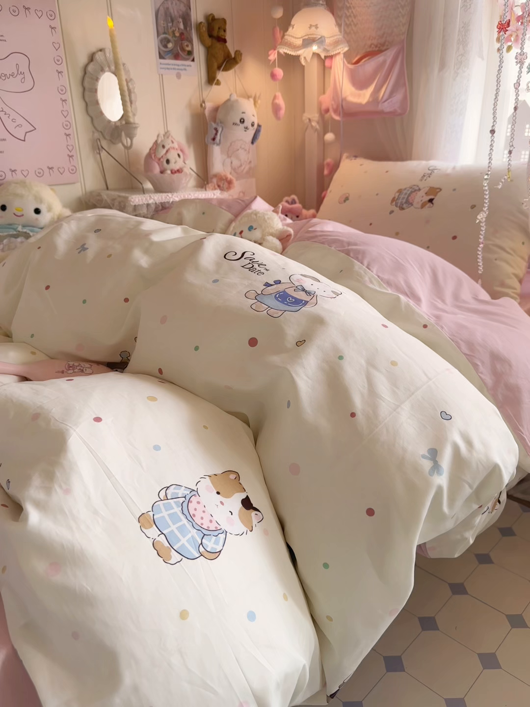 91家纺网 家纺一手货源 找家纺 Sweet dreams甜梦 2025新款学生床全棉纯棉三套件学生三件套宿舍三件套上下铺三件套 元气猫猫