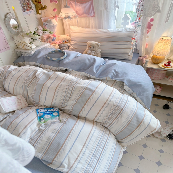 91家纺网 家纺一手货源 找家纺 Sweet dreams甜梦 2025新款学生床全棉纯棉三套件学生三件套宿舍三件套上下铺三件套 时尚条纹