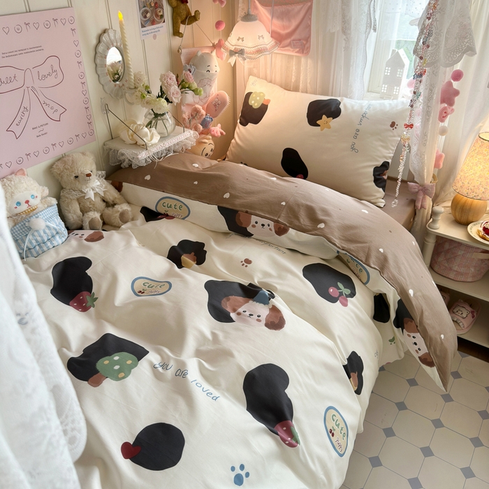 91家纺网 家纺一手货源 找家纺 Sweet dreams甜梦 2025新款学生床全棉纯棉三套件学生三件套宿舍三件套上下铺三件套 蘑菇小狗