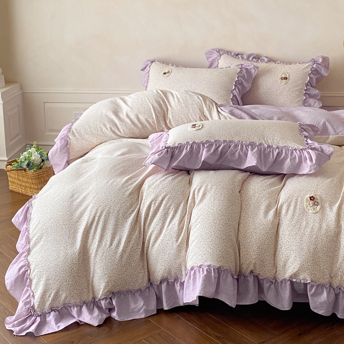 91家纺网 家纺一手货源 找家纺 梦舒羽2025新款波点花边四件套-宁静花园 宁静花园-典雅紫