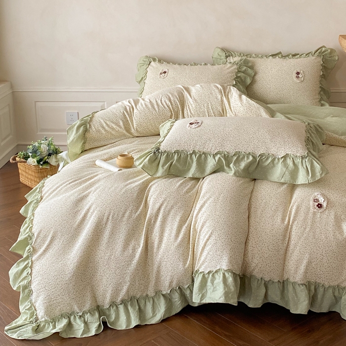 91家纺网 家纺一手货源 找家纺 （总）梦舒羽2025新款波点花边四件套-宁静花园