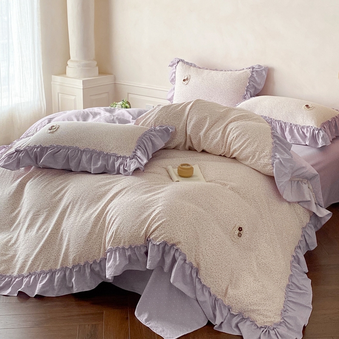 91家纺网 家纺一手货源 找家纺 （总）梦舒羽2025新款波点花边四件套-宁静花园