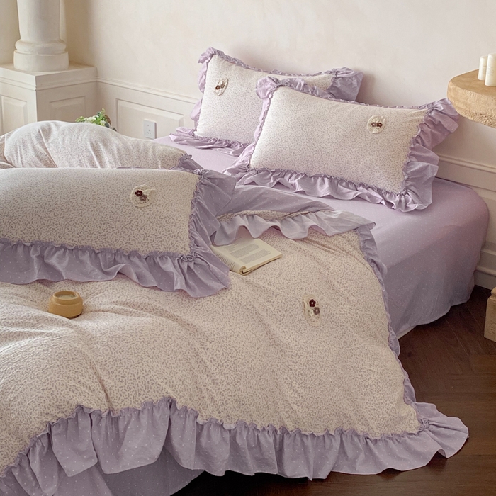 91家纺网 家纺一手货源 找家纺 （总）梦舒羽2025新款波点花边四件套-宁静花园