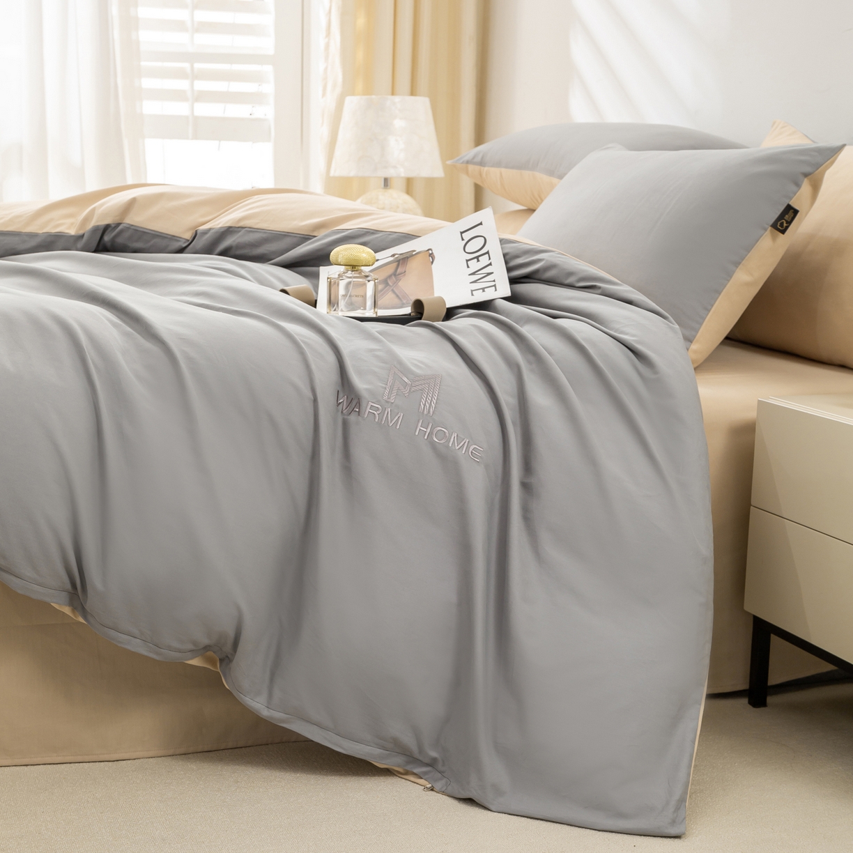 91家纺网 家纺一手货源 找家纺 憨豆家纺 2026新款秋冬全棉加厚磨毛四件套纯棉床单被套床笠纯色三件套（提供买家秀） 梦境--暖灰棕色
