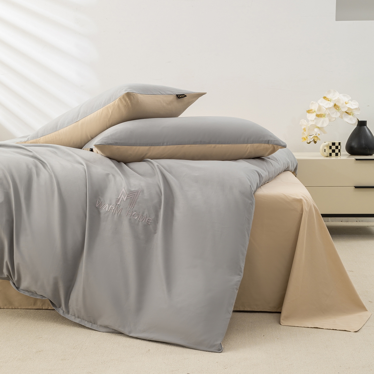 91家纺网 家纺一手货源 找家纺 憨豆家纺 2026新款秋冬全棉加厚磨毛四件套纯棉床单被套床笠纯色三件套（提供买家秀） 梦境--暖灰棕色