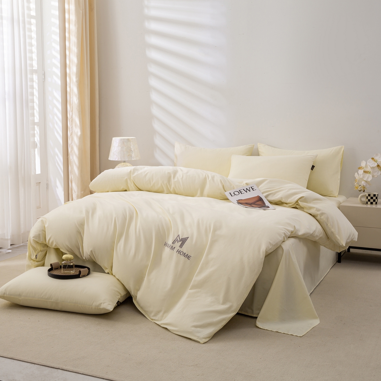 91家纺网 家纺一手货源 找家纺 憨豆家纺 2025新款秋冬全棉加厚磨毛四件套纯棉床单被套床笠纯色三件套（提供买家秀） 梦境--香芋奶昔