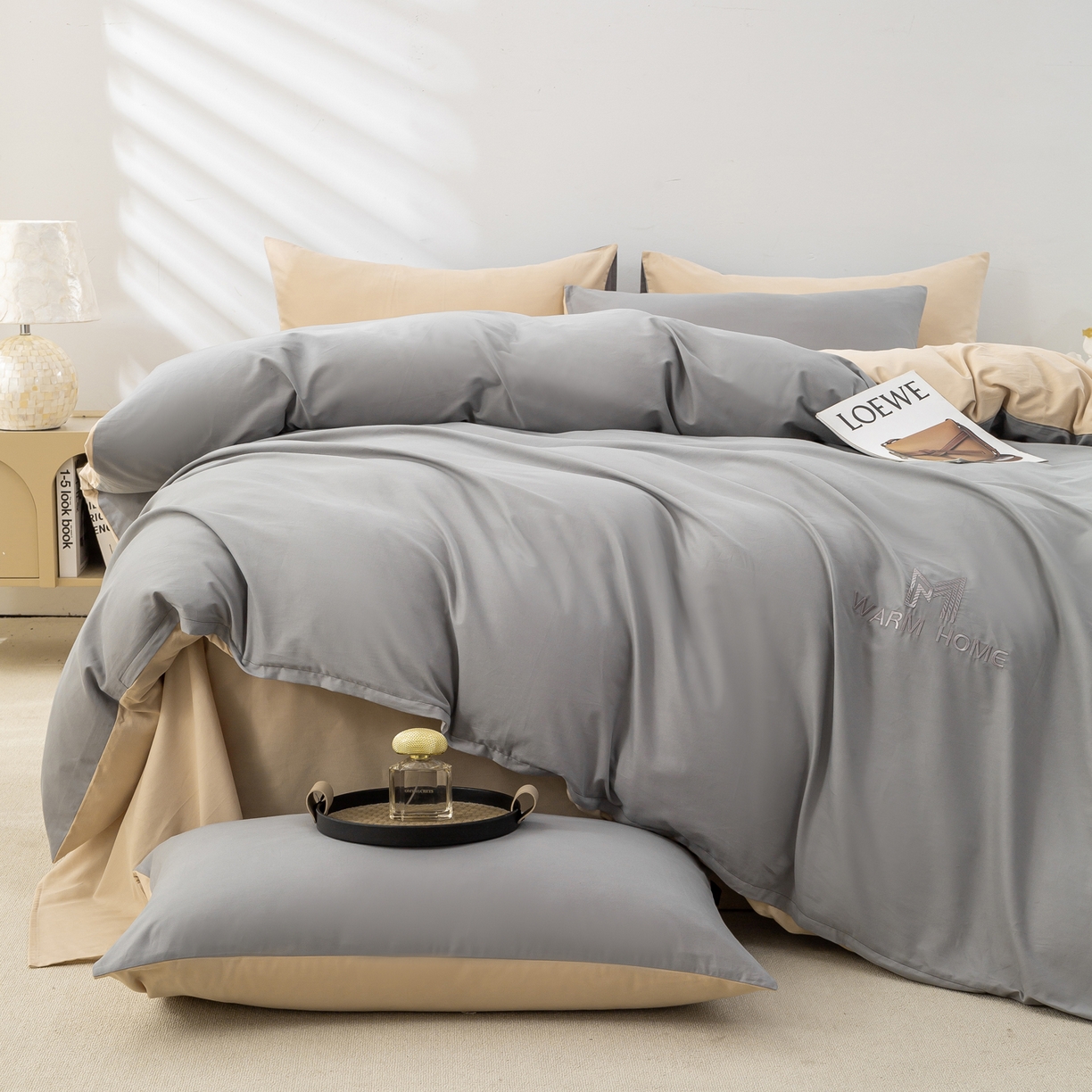 91家纺网 家纺一手货源 找家纺 憨豆家纺 2026新款秋冬全棉加厚磨毛四件套纯棉床单被套床笠纯色三件套（提供买家秀） 梦境--暖灰棕色