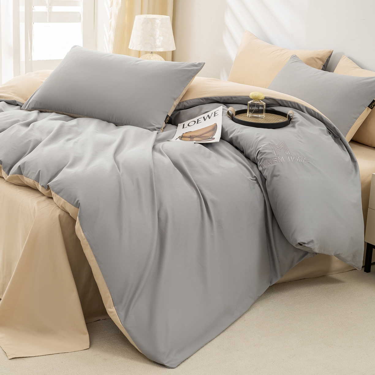 91家纺网 家纺一手货源 找家纺 憨豆家纺 2026新款秋冬全棉加厚磨毛四件套纯棉床单被套床笠纯色三件套（提供买家秀） 梦境--暖灰棕色