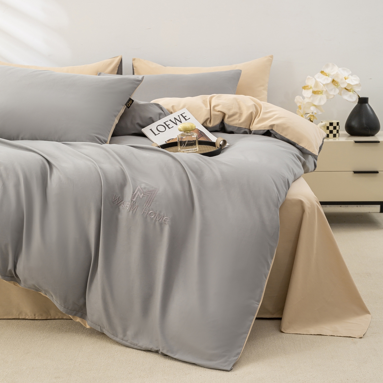 91家纺网 家纺一手货源 找家纺 憨豆家纺 2026新款秋冬全棉加厚磨毛四件套纯棉床单被套床笠纯色三件套（提供买家秀） 梦境--暖灰棕色