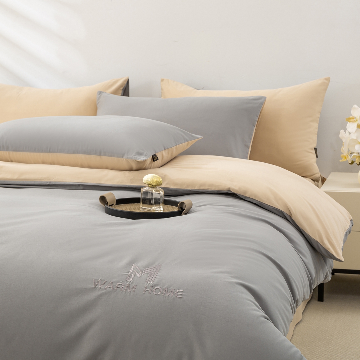 91家纺网 家纺一手货源 找家纺 憨豆家纺 2026新款秋冬全棉加厚磨毛四件套纯棉床单被套床笠纯色三件套（提供买家秀） 梦境--暖灰棕色