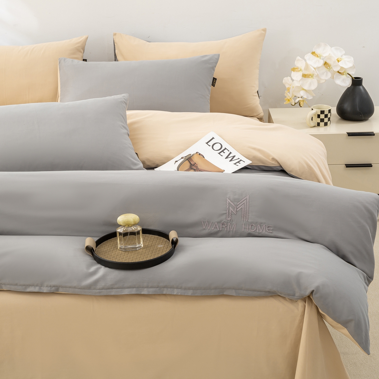 91家纺网 家纺一手货源 找家纺 憨豆家纺 2026新款秋冬全棉加厚磨毛四件套纯棉床单被套床笠纯色三件套（提供买家秀） 梦境--暖灰棕色