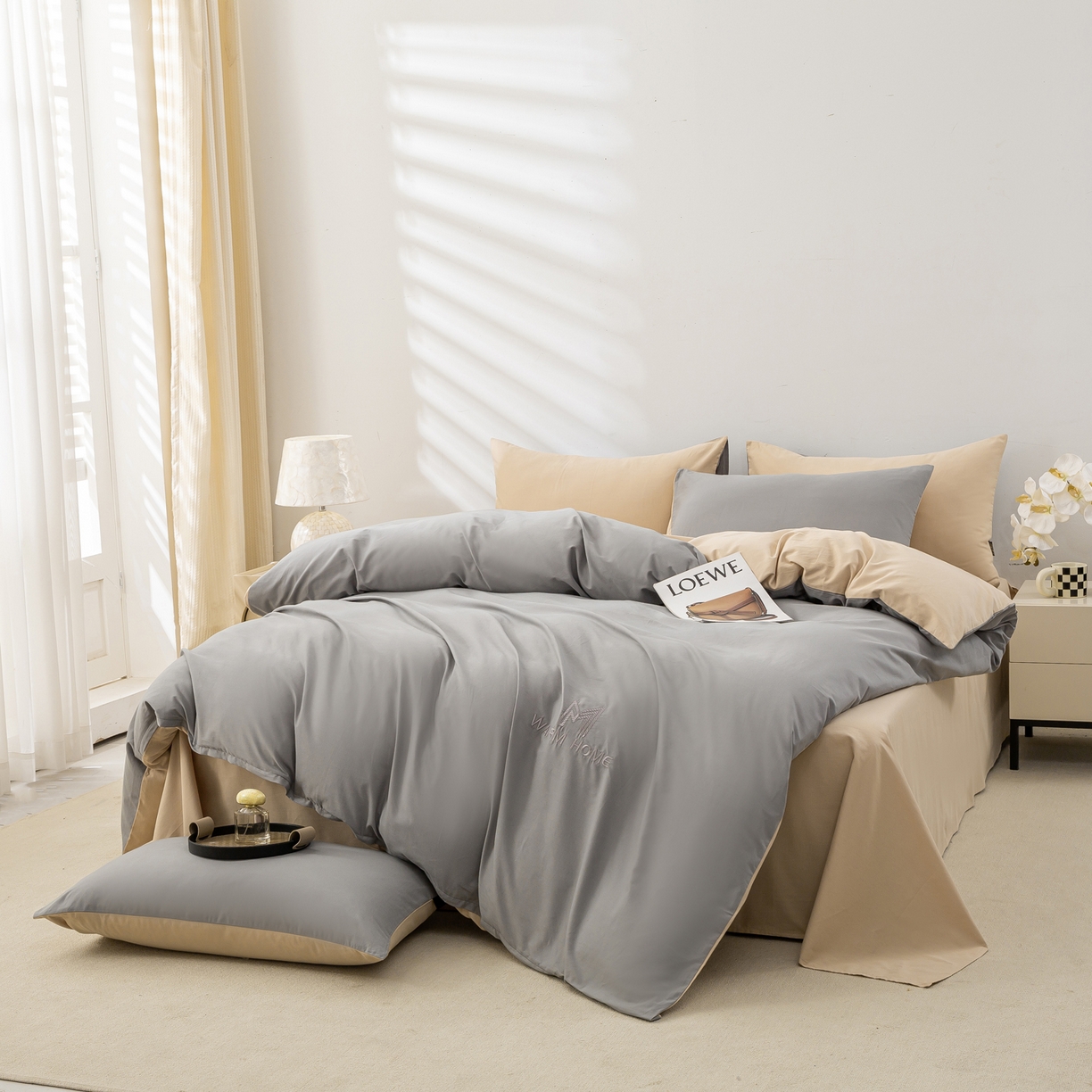 91家纺网 家纺一手货源 找家纺 憨豆家纺 2026新款秋冬全棉加厚磨毛四件套纯棉床单被套床笠纯色三件套（提供买家秀） 梦境--暖灰棕色