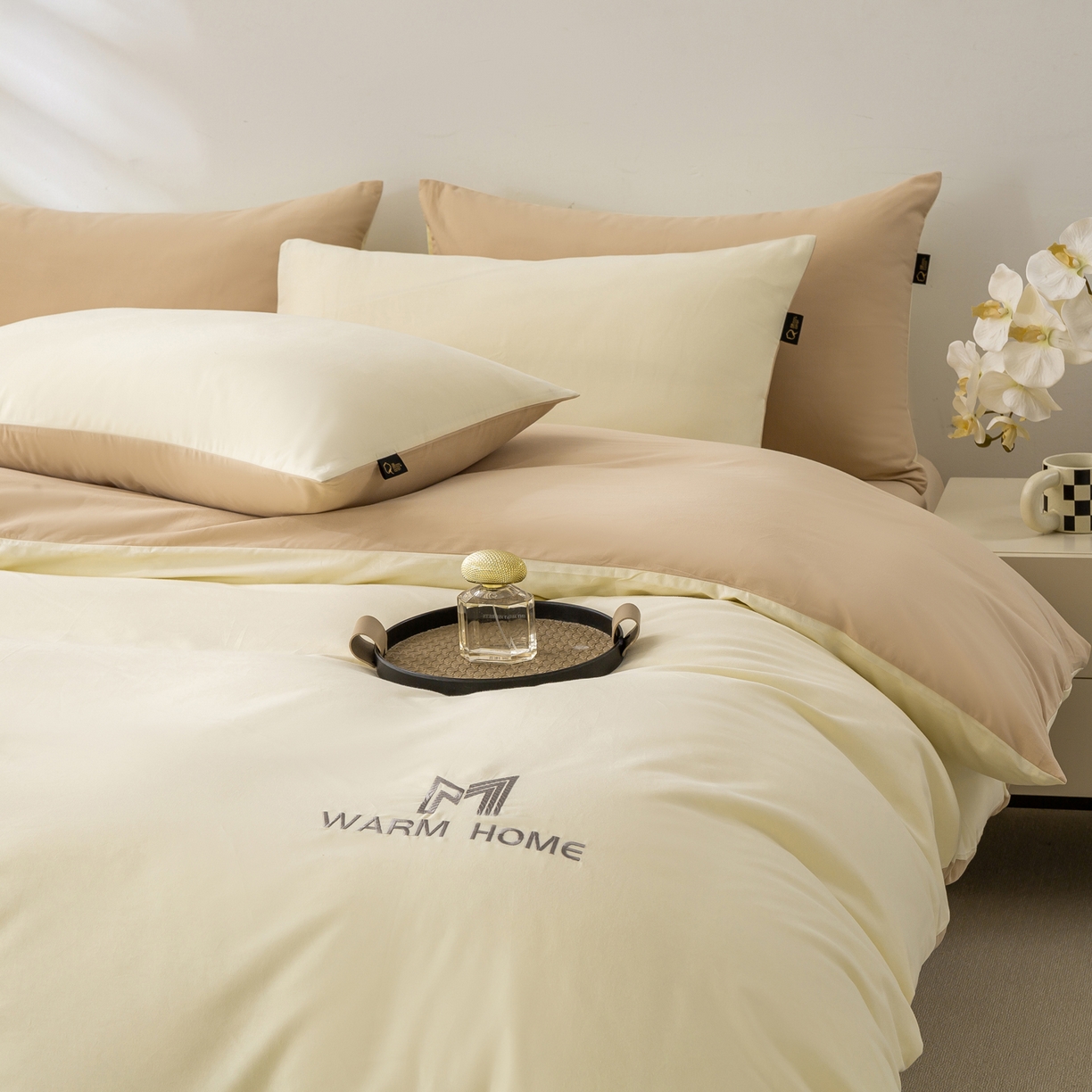 91家纺网 家纺一手货源 找家纺 憨豆家纺 2025新款秋冬全棉加厚磨毛四件套纯棉床单被套床笠纯色三件套（提供买家秀） 梦境--奶油卡其