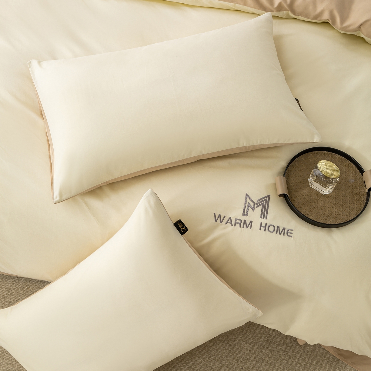 91家纺网 家纺一手货源 找家纺 憨豆家纺 2025新款秋冬全棉加厚磨毛四件套纯棉床单被套床笠纯色三件套（提供买家秀） 梦境--奶油卡其