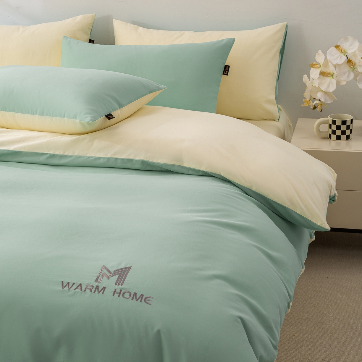 91家纺网 家纺一手货源 找家纺 憨豆家纺 2026新款秋冬全棉加厚磨毛四件套纯棉床单被套床笠纯色三件套（提供买家秀） 梦境--香草奶白