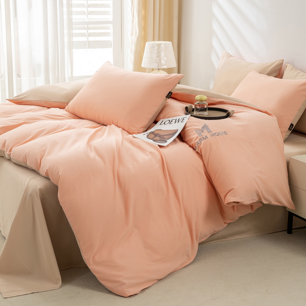 91家纺网 家纺一手货源 找家纺 憨豆家纺 2025新款秋冬全棉加厚磨毛四件套纯棉床单被套床笠纯色三件套（提供买家秀） 梦境--杏子蔷薇