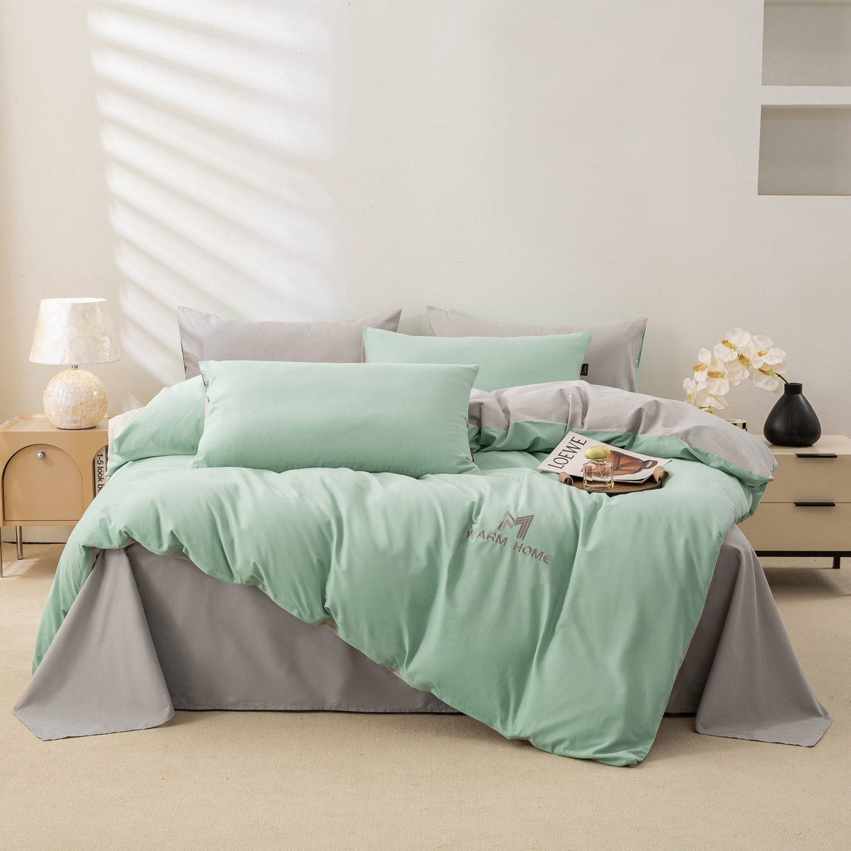 91家纺网 家纺一手货源 找家纺 憨豆家纺 2026新款秋冬全棉加厚磨毛四件套纯棉床单被套床笠纯色三件套（提供买家秀） 梦境--香草银灰