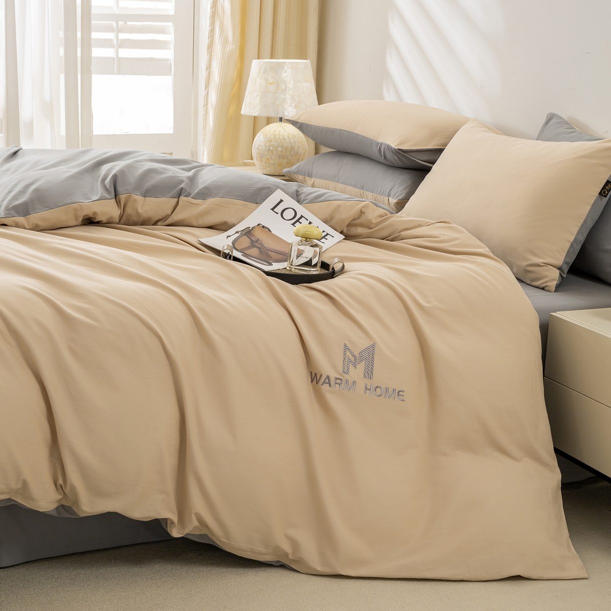 91家纺网 家纺一手货源 找家纺 憨豆家纺 2025新款秋冬全棉加厚磨毛四件套纯棉床单被套床笠纯色三件套（提供买家秀） 梦境--卡其深灰