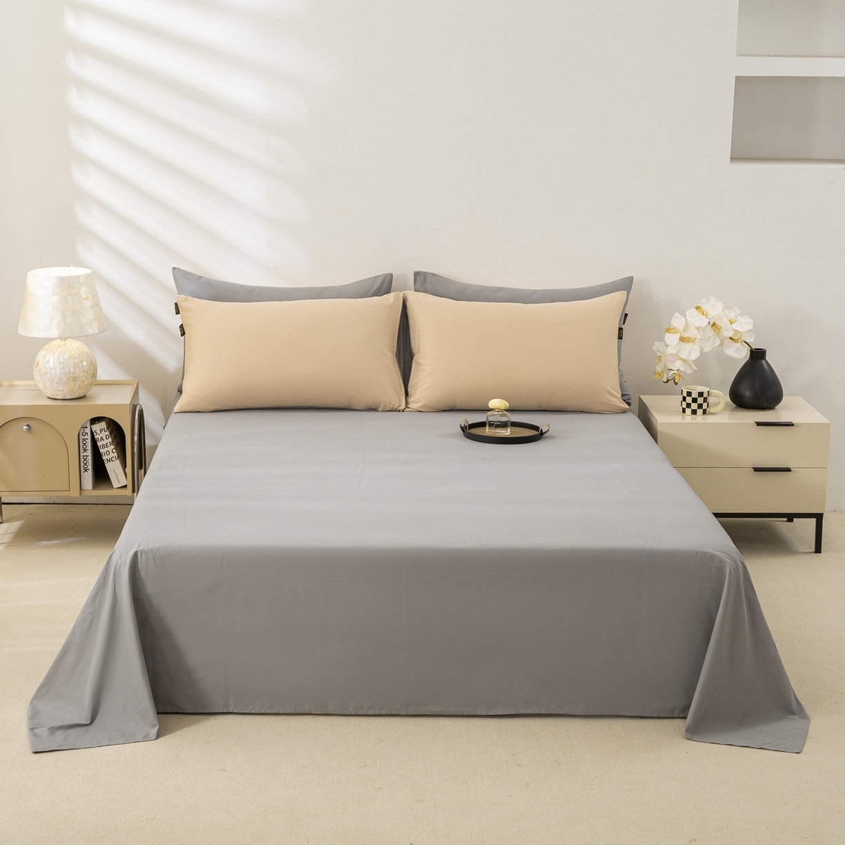 91家纺网 家纺一手货源 找家纺 憨豆家纺 2025新款秋冬全棉加厚磨毛四件套纯棉床单被套床笠纯色三件套（提供买家秀） 梦境--卡其深灰