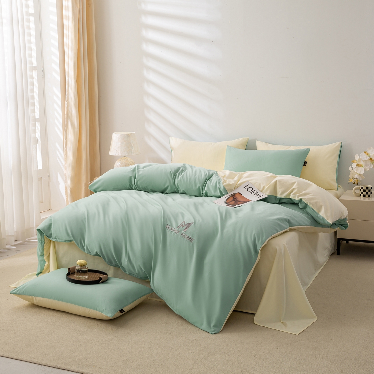 91家纺网 家纺一手货源 找家纺 憨豆家纺 2026新款秋冬全棉加厚磨毛四件套纯棉床单被套床笠纯色三件套（提供买家秀） 梦境--香草奶白