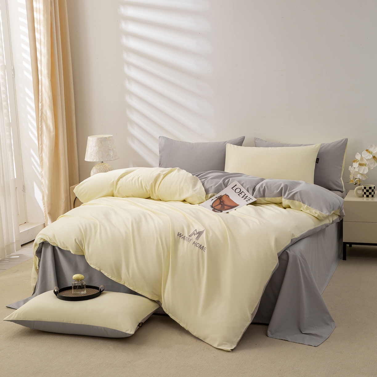 91家纺网 家纺一手货源 找家纺 憨豆家纺 2026新款秋冬全棉加厚磨毛四件套纯棉床单被套床笠纯色三件套（提供买家秀） 梦境--奶昔雾灰