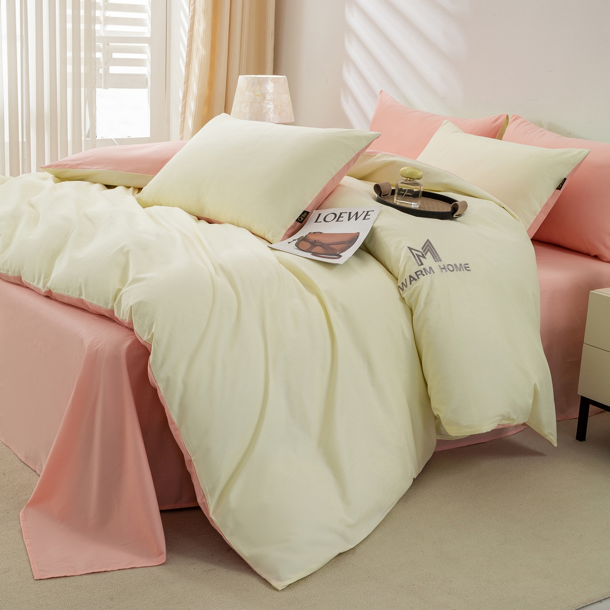 91家纺网 家纺一手货源 找家纺 憨豆家纺 2026新款秋冬全棉加厚磨毛四件套纯棉床单被套床笠纯色三件套（提供买家秀） 梦境--康乃馨粉