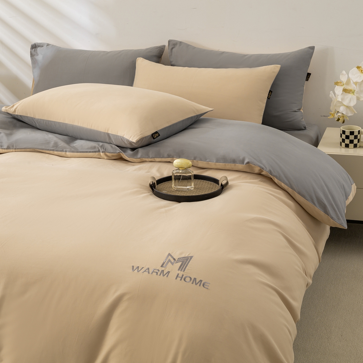 91家纺网 家纺一手货源 找家纺 憨豆家纺 2025新款秋冬全棉加厚磨毛四件套纯棉床单被套床笠纯色三件套（提供买家秀） 梦境--卡其深灰