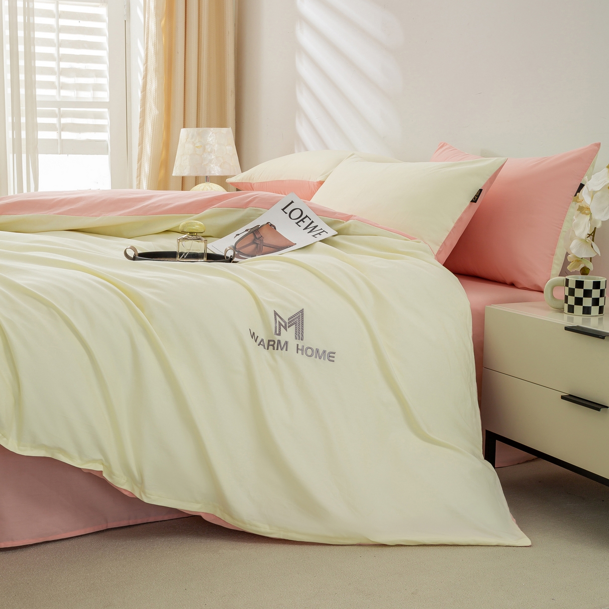 91家纺网 家纺一手货源 找家纺 憨豆家纺 2026新款秋冬全棉加厚磨毛四件套纯棉床单被套床笠纯色三件套（提供买家秀） 梦境--康乃馨粉