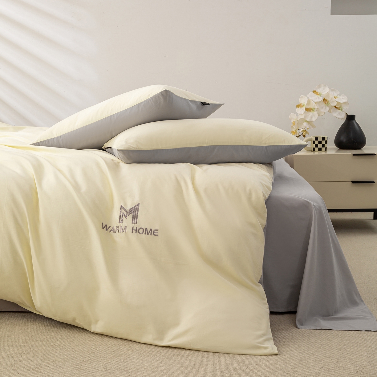 91家纺网 家纺一手货源 找家纺 憨豆家纺 2026新款秋冬全棉加厚磨毛四件套纯棉床单被套床笠纯色三件套（提供买家秀） 梦境--奶昔雾灰