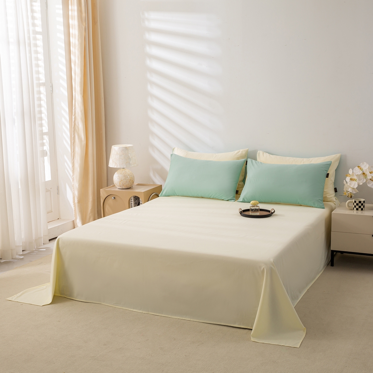 91家纺网 家纺一手货源 找家纺 憨豆家纺 2026新款秋冬全棉加厚磨毛四件套纯棉床单被套床笠纯色三件套（提供买家秀） 梦境--香草奶白