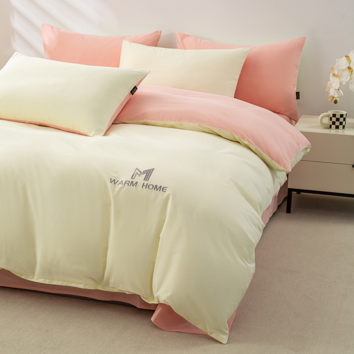 91家纺网 家纺一手货源 找家纺 憨豆家纺 2026新款秋冬全棉加厚磨毛四件套纯棉床单被套床笠纯色三件套（提供买家秀） 梦境--康乃馨粉