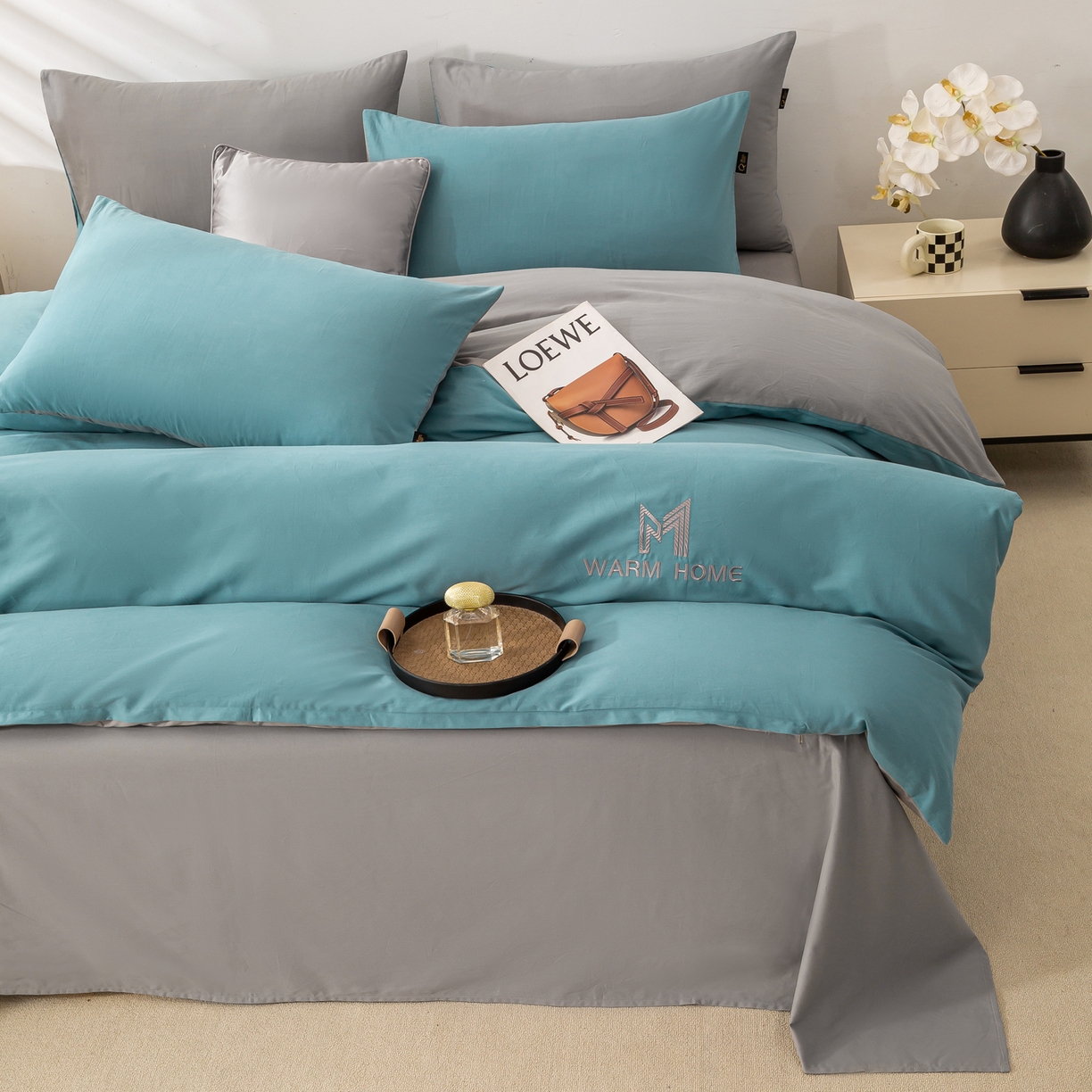 91家纺网 家纺一手货源 找家纺 憨豆家纺 2025新款秋冬全棉加厚磨毛四件套纯棉床单被套床笠纯色三件套（提供买家秀） 梦境--远山雾蓝