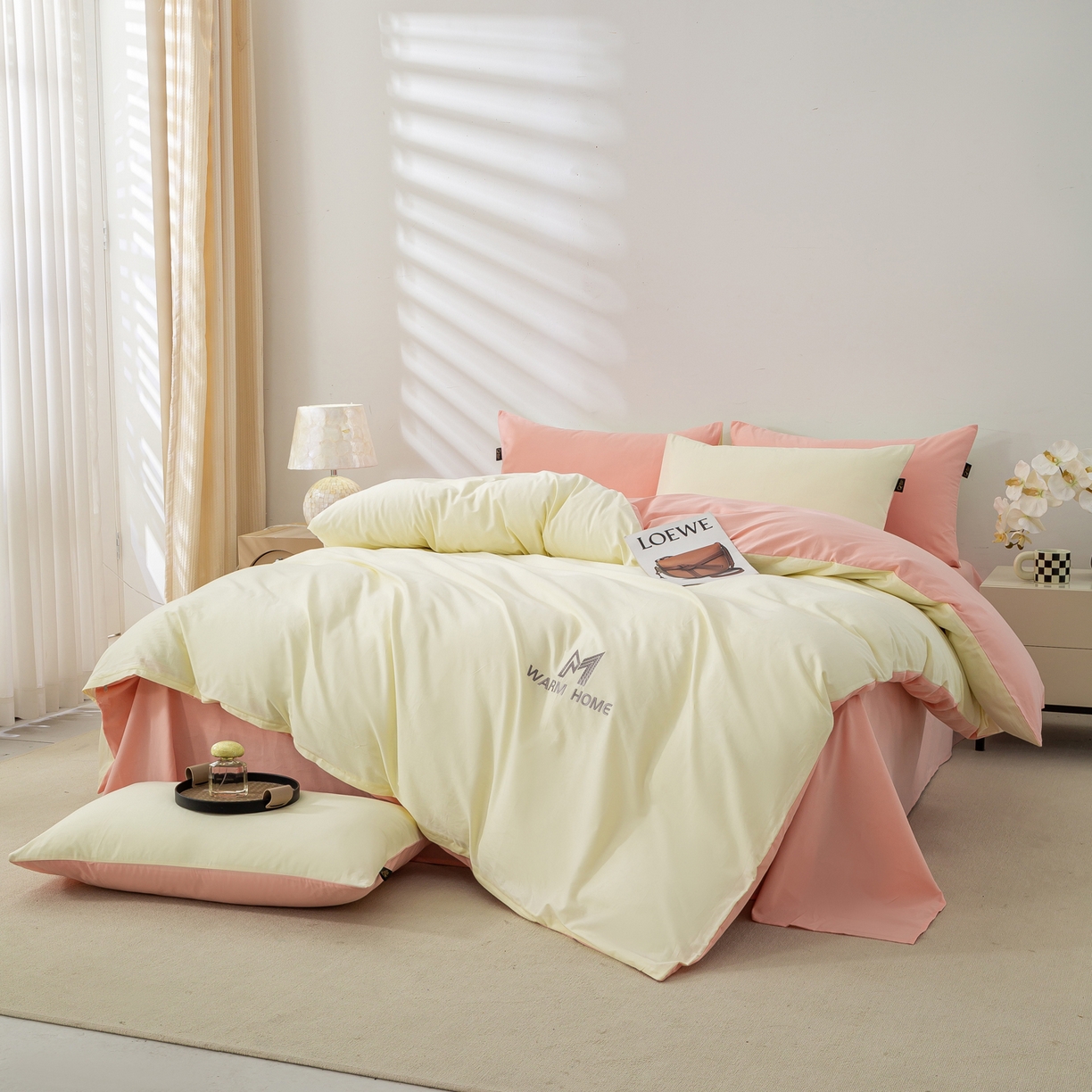 91家纺网 家纺一手货源 找家纺 憨豆家纺 2026新款秋冬全棉加厚磨毛四件套纯棉床单被套床笠纯色三件套（提供买家秀） 梦境--康乃馨粉