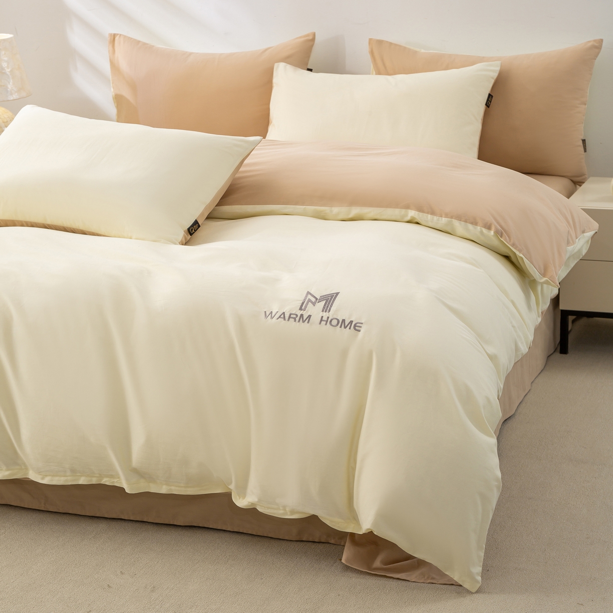 91家纺网 家纺一手货源 找家纺 憨豆家纺 2025新款秋冬全棉加厚磨毛四件套纯棉床单被套床笠纯色三件套（提供买家秀） 梦境--奶油卡其