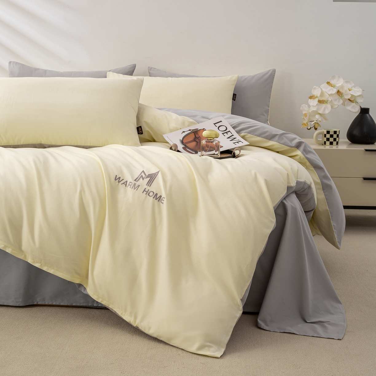 91家纺网 家纺一手货源 找家纺 憨豆家纺 2026新款秋冬全棉加厚磨毛四件套纯棉床单被套床笠纯色三件套（提供买家秀） 梦境--奶昔雾灰