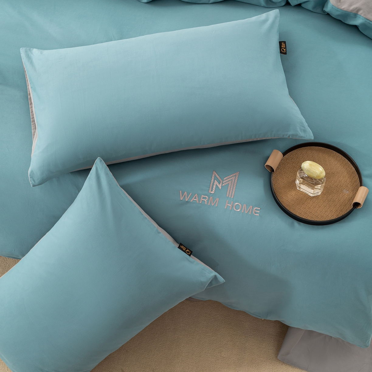 91家纺网 家纺一手货源 找家纺 憨豆家纺 2025新款秋冬全棉加厚磨毛四件套纯棉床单被套床笠纯色三件套（提供买家秀） 梦境--远山雾蓝