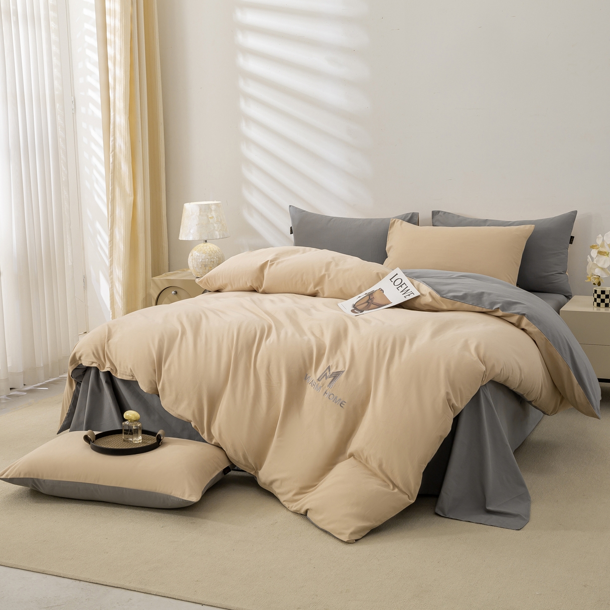 91家纺网 家纺一手货源 找家纺 憨豆家纺 2025新款秋冬全棉加厚磨毛四件套纯棉床单被套床笠纯色三件套（提供买家秀） 梦境--卡其深灰