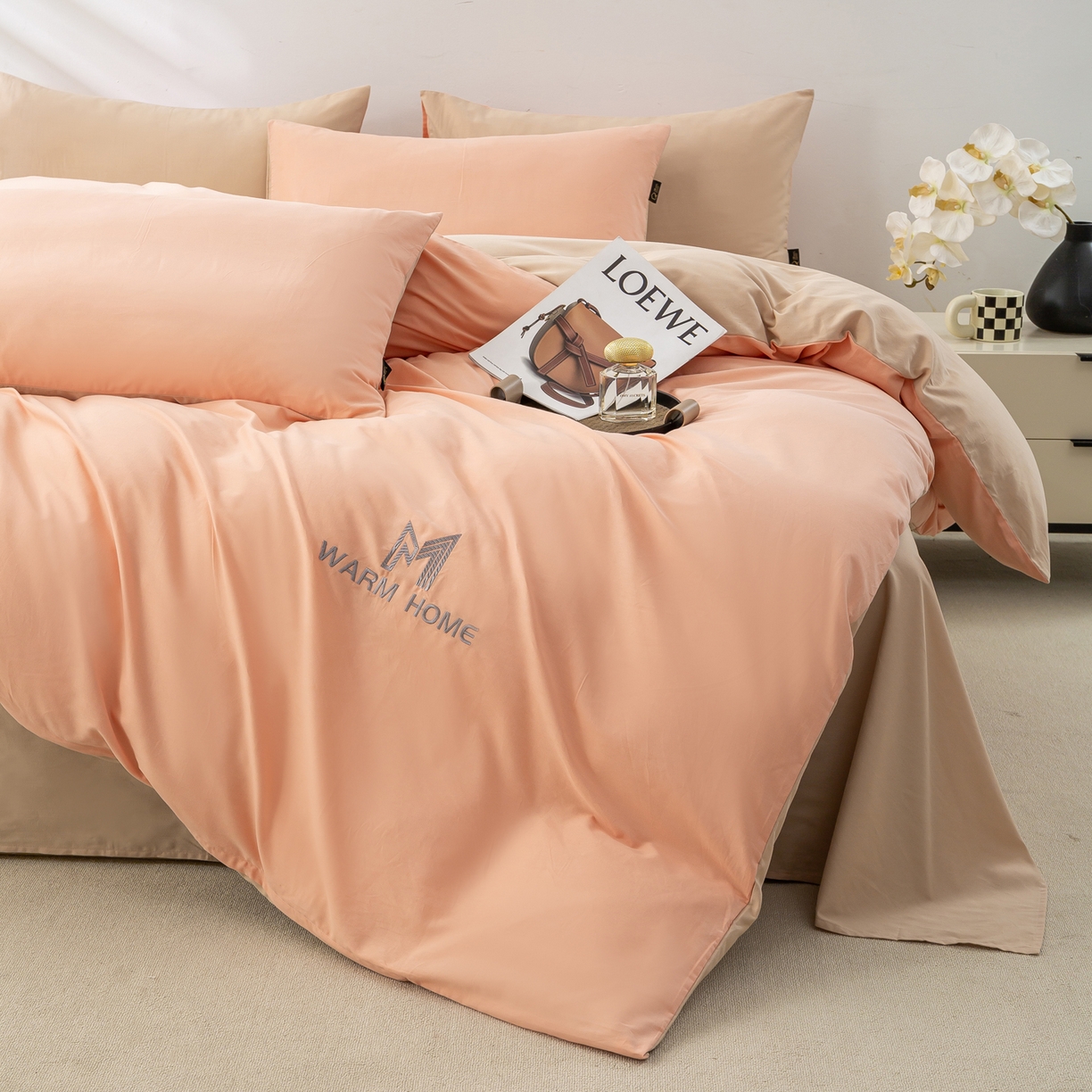 91家纺网 家纺一手货源 找家纺 憨豆家纺 2025新款秋冬全棉加厚磨毛四件套纯棉床单被套床笠纯色三件套（提供买家秀） 梦境--杏子蔷薇