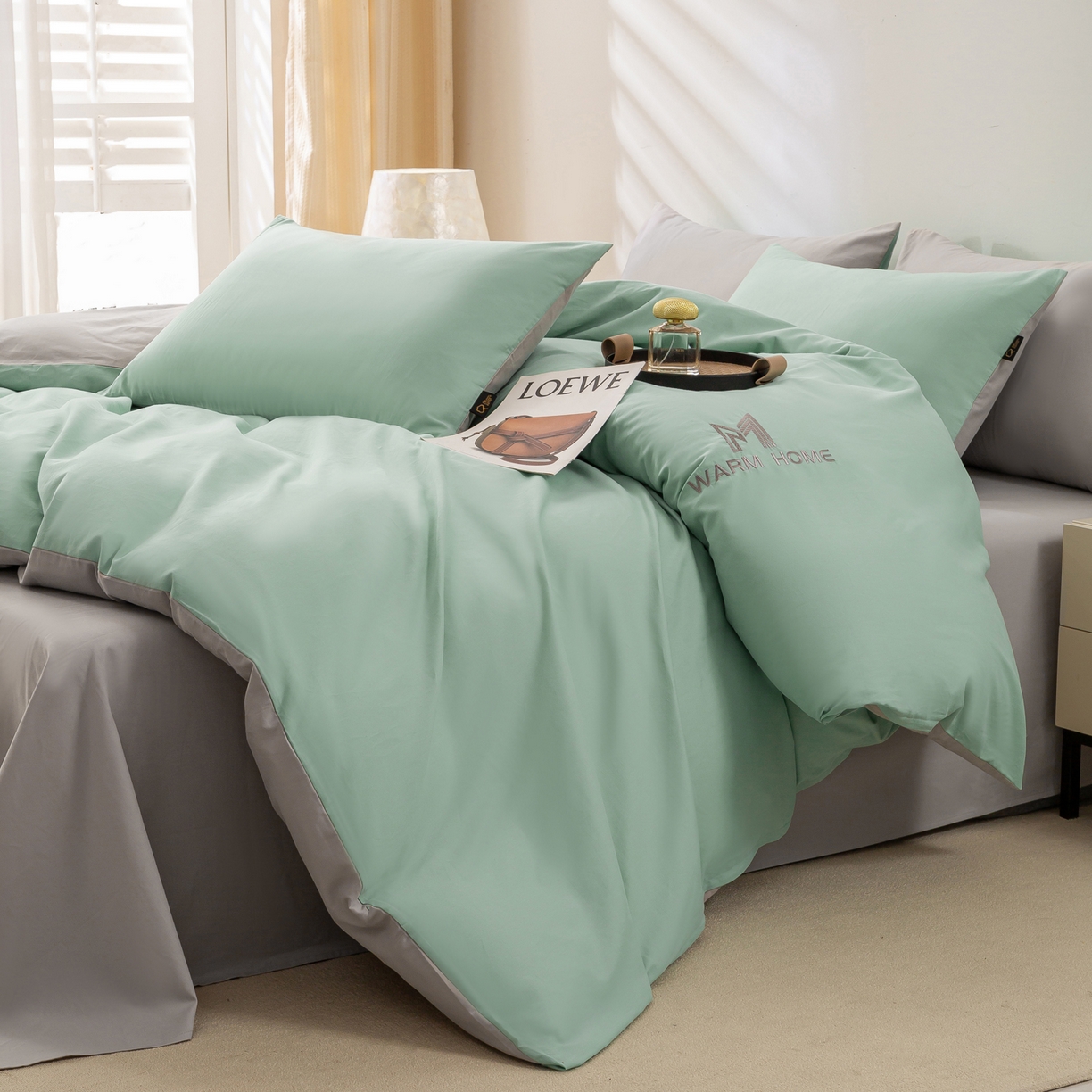 91家纺网 家纺一手货源 找家纺 憨豆家纺 2026新款秋冬全棉加厚磨毛四件套纯棉床单被套床笠纯色三件套（提供买家秀） 梦境--香草银灰