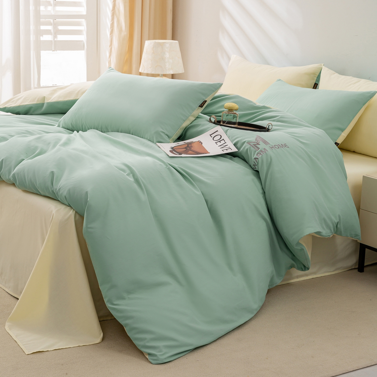 91家纺网 家纺一手货源 找家纺 憨豆家纺 2026新款秋冬全棉加厚磨毛四件套纯棉床单被套床笠纯色三件套（提供买家秀） 梦境--香草奶白