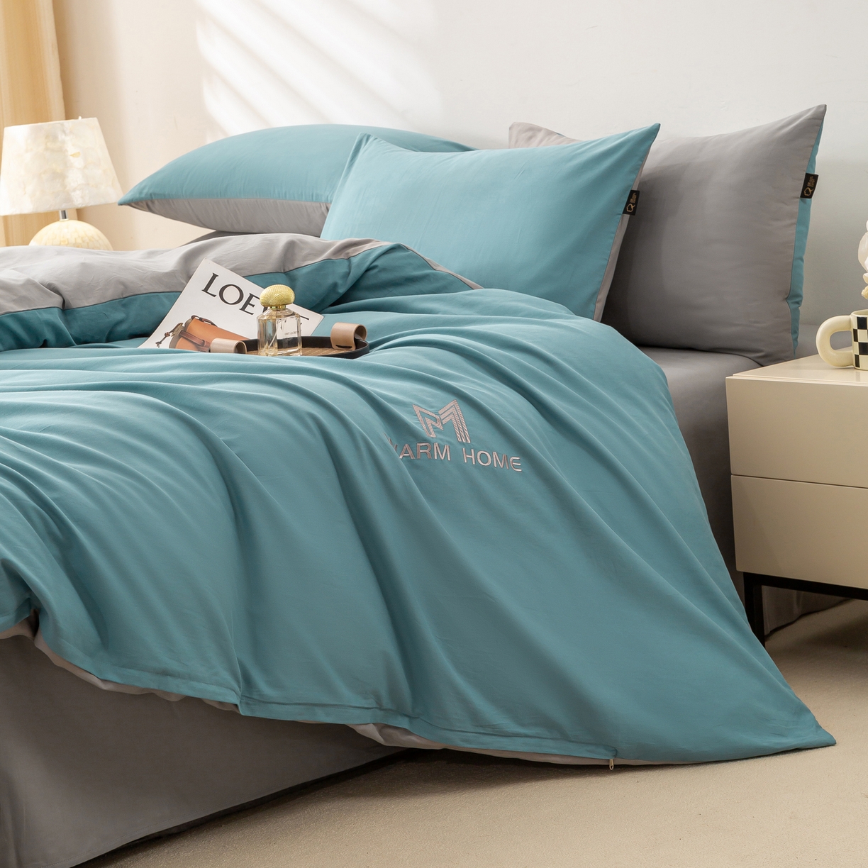 91家纺网 家纺一手货源 找家纺 憨豆家纺 2025新款秋冬全棉加厚磨毛四件套纯棉床单被套床笠纯色三件套（提供买家秀） 梦境--远山雾蓝