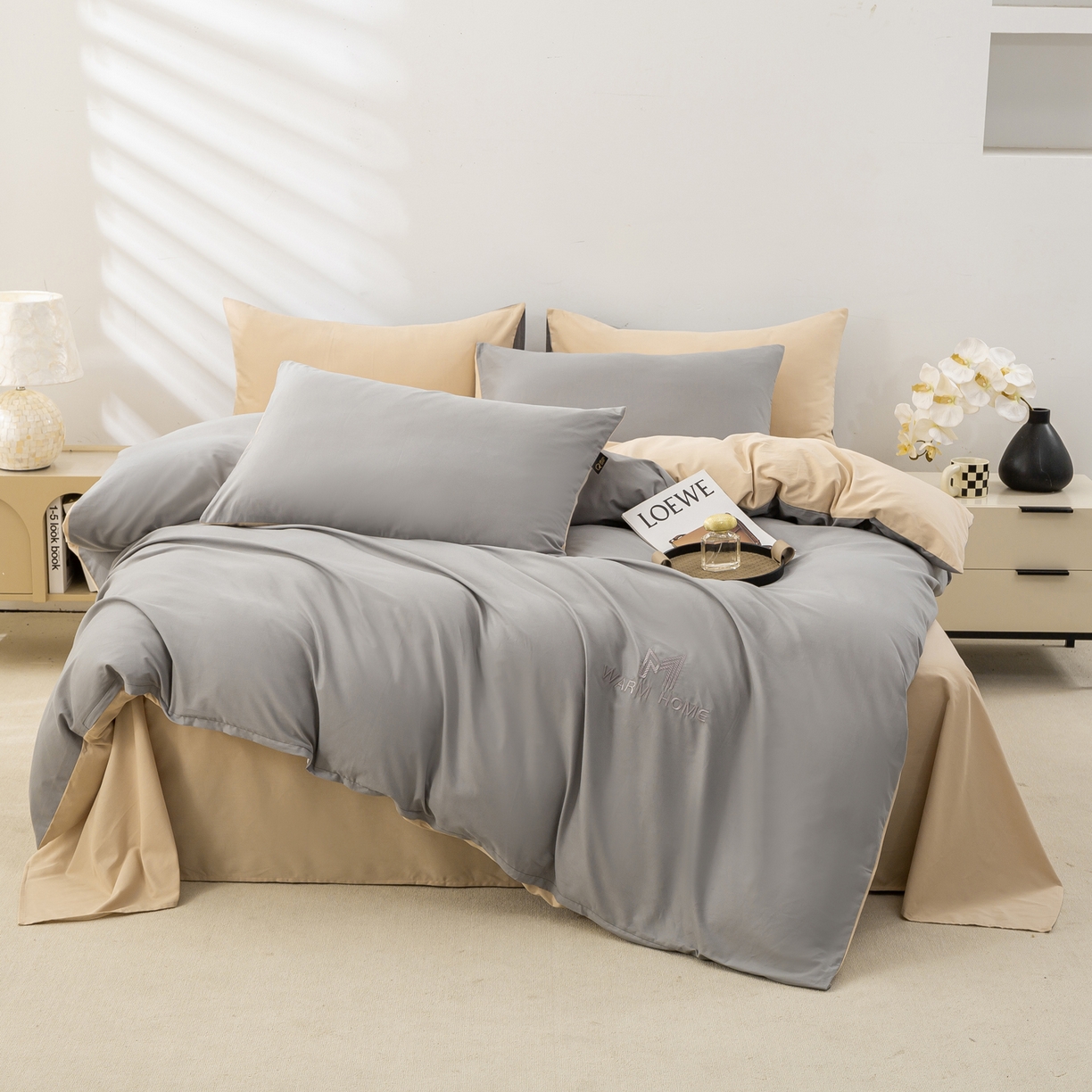 91家纺网 家纺一手货源 找家纺 沃尔居 2025新款秋冬全棉加厚磨毛四件套纯棉床单被套床笠纯色三件套（提供买家秀） 梦境--暖灰棕色