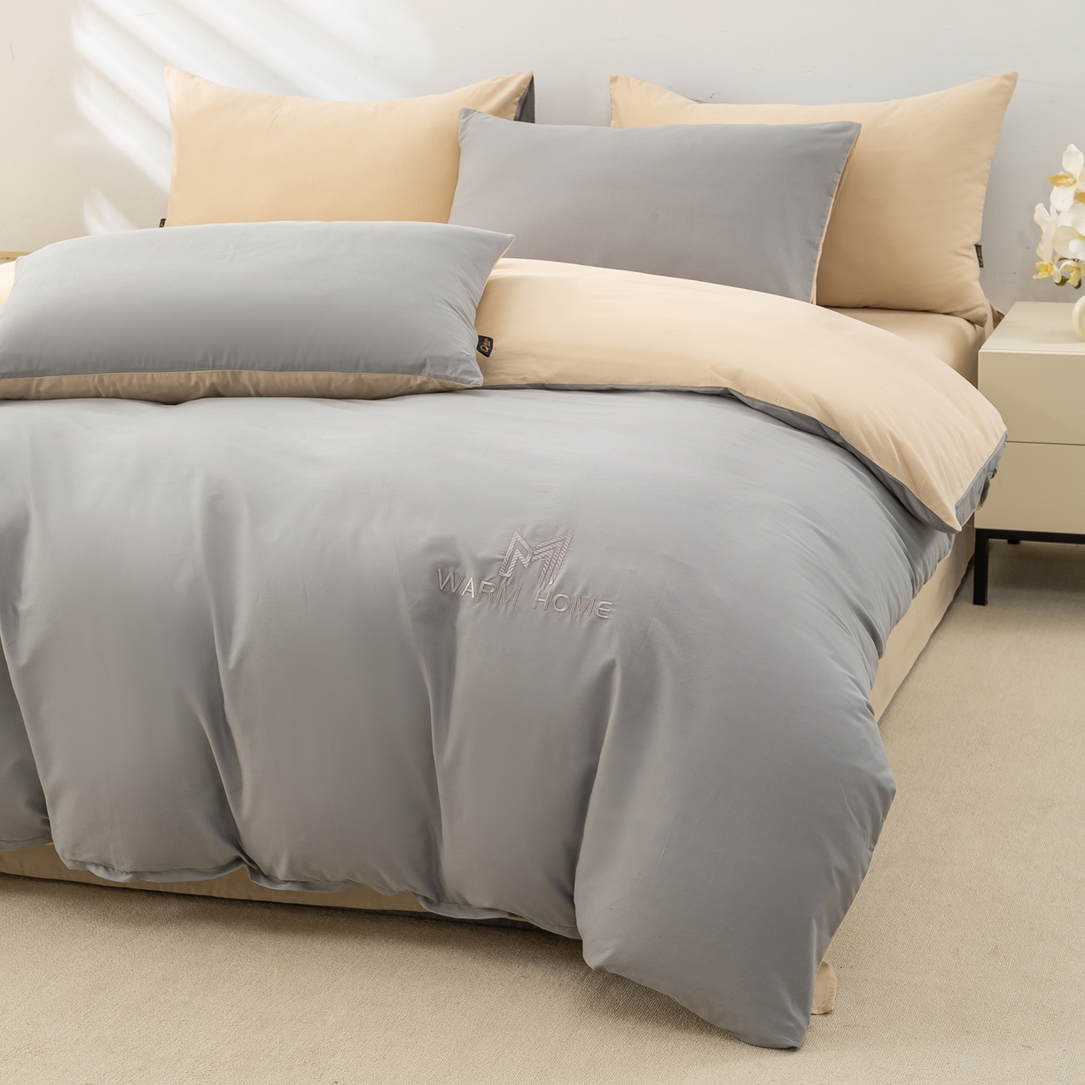 91家纺网 家纺一手货源 找家纺 沃尔居 2025新款秋冬全棉加厚磨毛四件套纯棉床单被套床笠纯色三件套（提供买家秀） 梦境--暖灰棕色