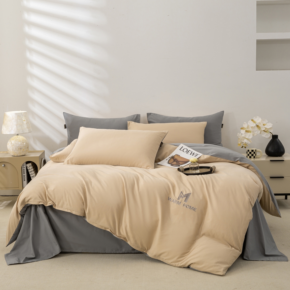 91家纺网 家纺一手货源 找家纺 沃尔居 2025新款秋冬全棉加厚磨毛四件套纯棉床单被套床笠纯色三件套（提供买家秀） 梦境--卡其深灰