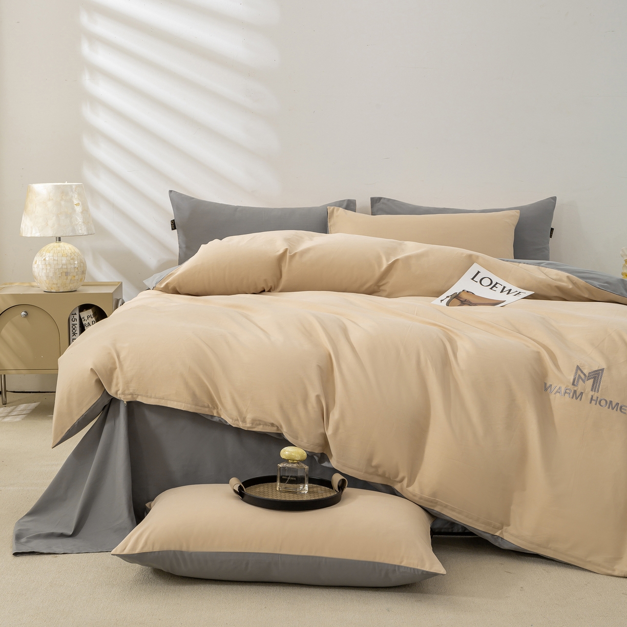 91家纺网 家纺一手货源 找家纺 沃尔居 2025新款秋冬全棉加厚磨毛四件套纯棉床单被套床笠纯色三件套（提供买家秀） 梦境--卡其深灰